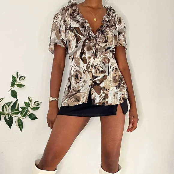 Earth Tone Ruffled Shirt - Picture 1 of 5